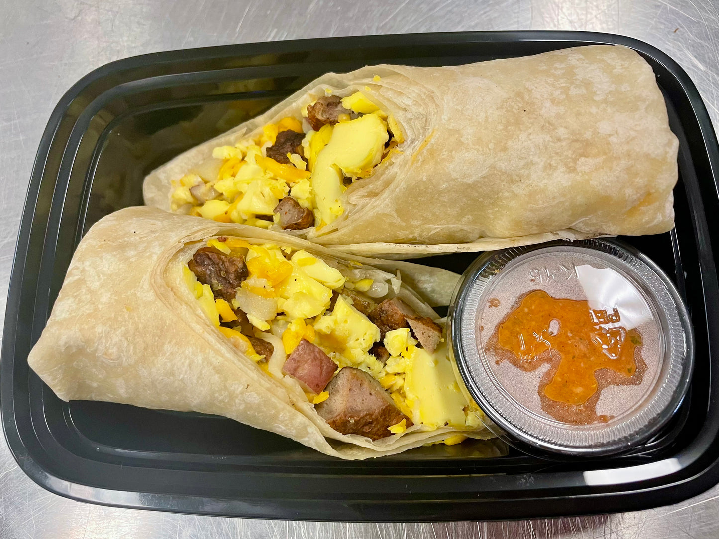 Turkey sausage breakfast burrito with scratch-made salsa